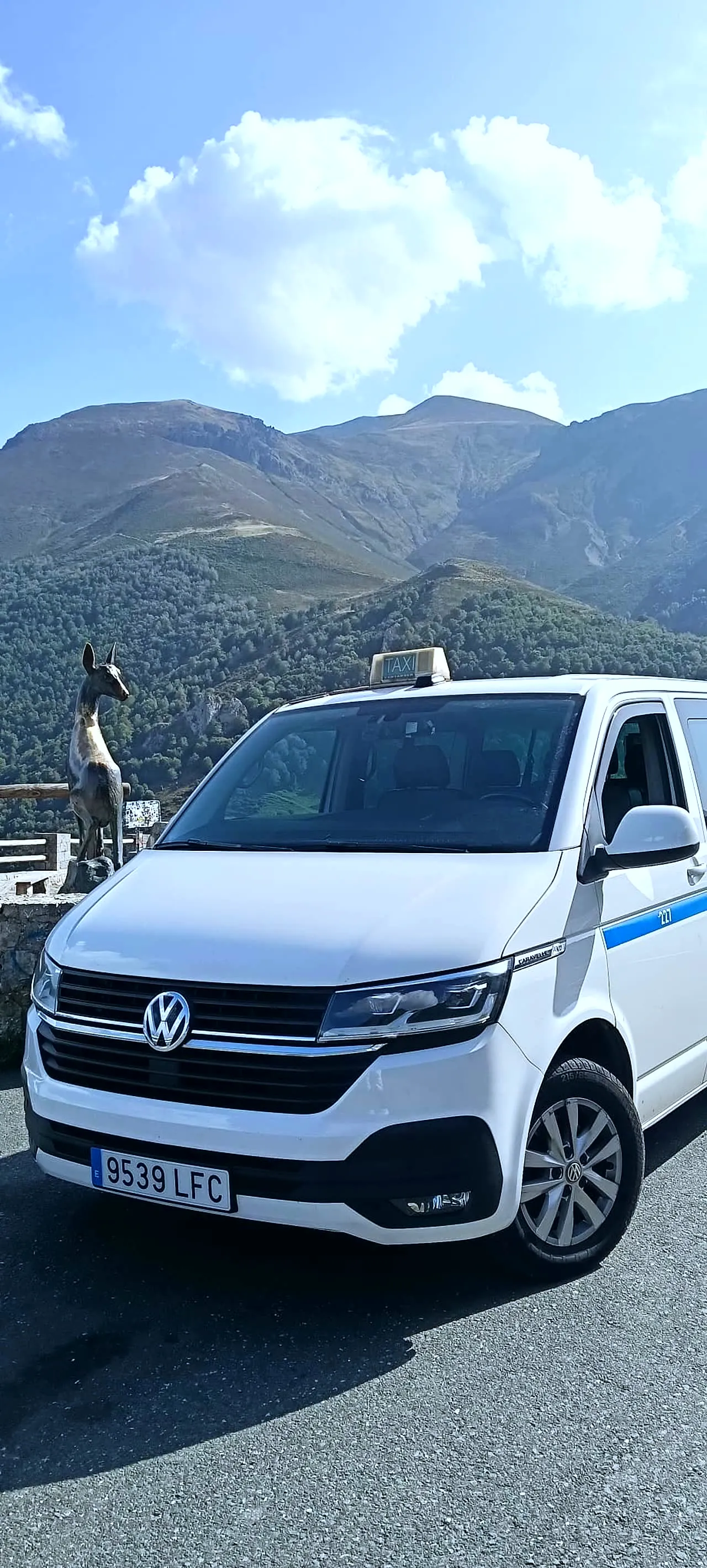 Taxi de 8 plazas en un mirador de montaña de Cantabria